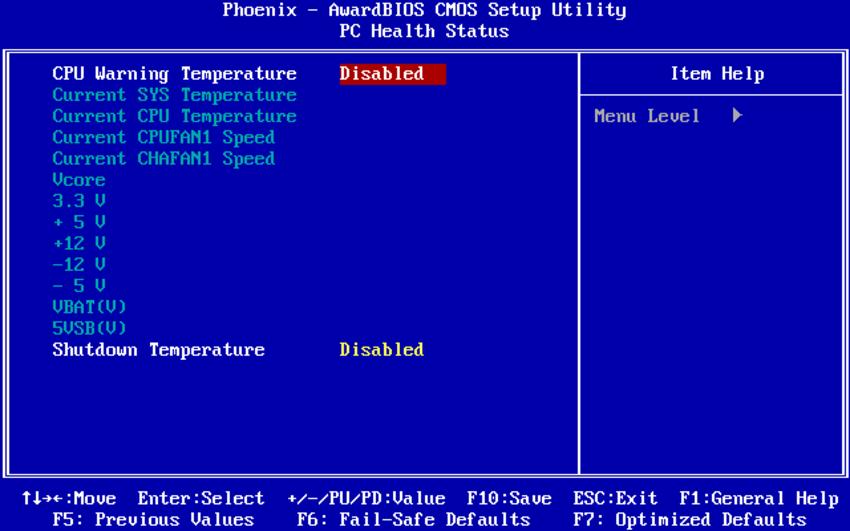 menù controllo della temperatura